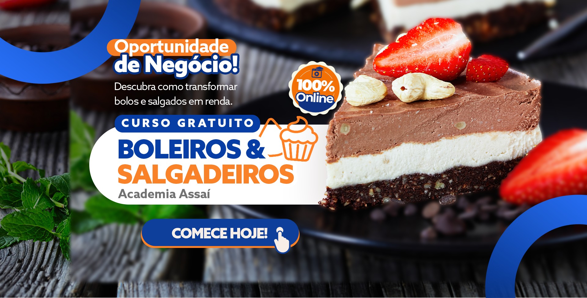Fatia de bolo com morangos; curso Boleiros e Salgadeiros da Academia Assaí