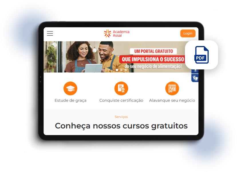 Tablet exibindo o portal da Academia Assaí