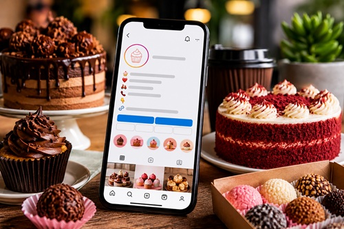 Exemplo fictício de bio do Instagram de confeitaria